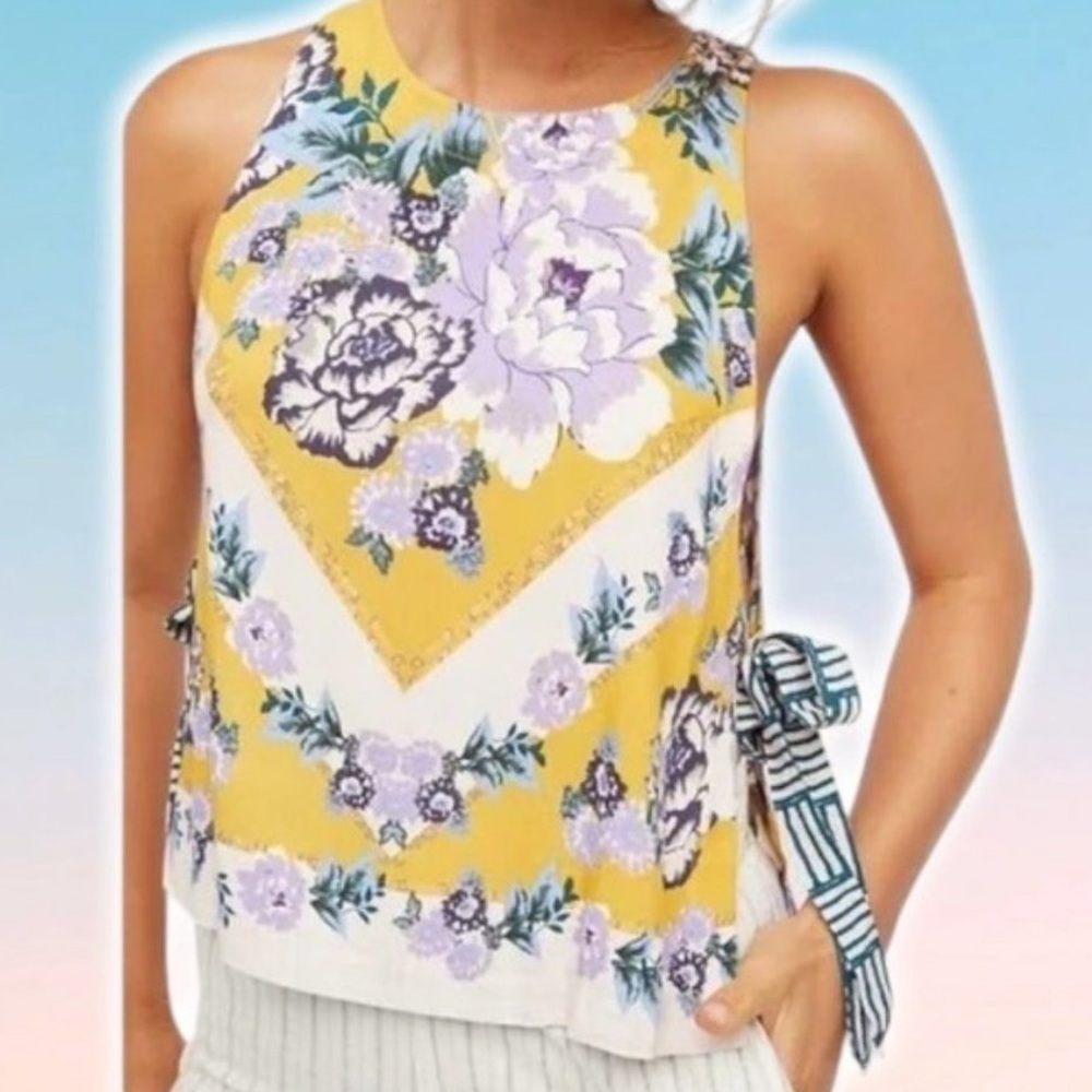 Free People This Sweet Love Floral Open Tie Side Festival Tank Top S